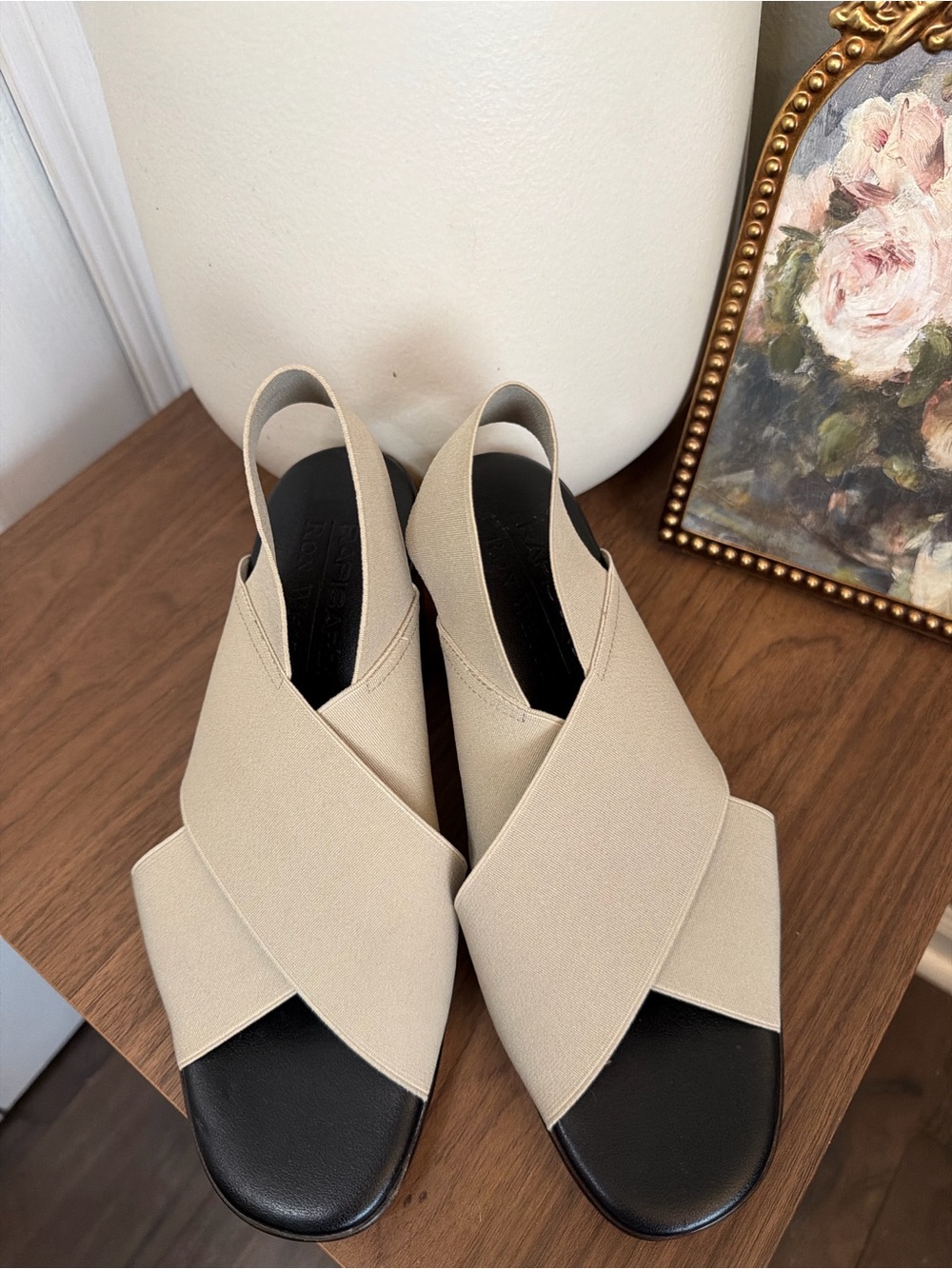 Rapisardi Ron White Made In Italy Beige Stretch Block Heel Sandals EU 37 - Picture 4 of 9